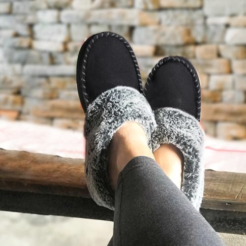 ULTRAIDEAS Women's Memory Foam House Slippers with Hard Bottom, Fur Lined House Shoes with Non-Slip Rubber Sole for Indoor & Outdoor (Black, 7-8) - Image 5
