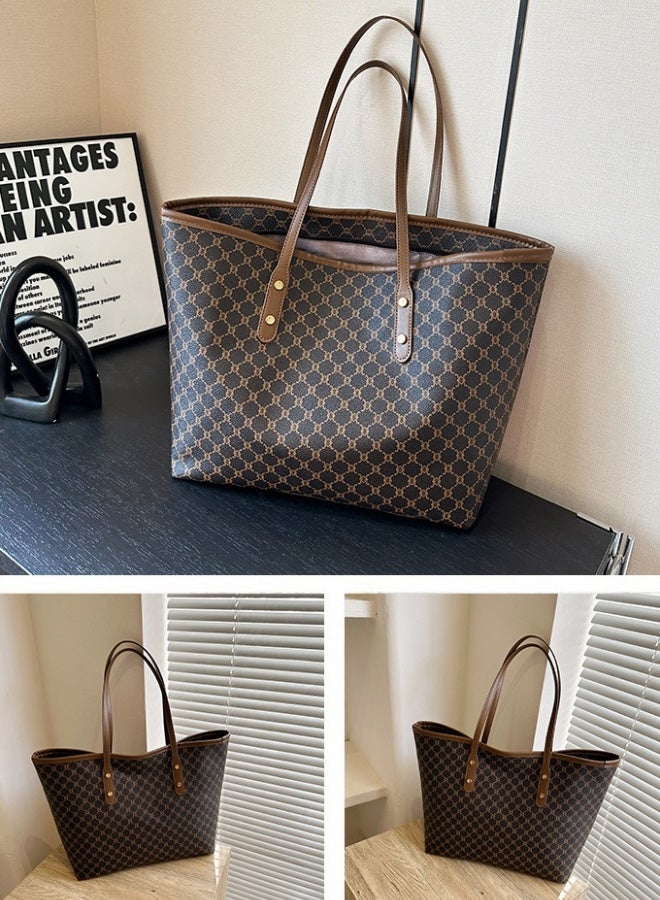 Women's Versatile Plaid Tote Bag, Ladies Large-capacity Handbag Shoulder Bag Clutch Bag, Retro PU Leather Satchel Bag Armpit Bag Side Bag Beach Bag Phone Bag for Girls/College Students/Teenager - Image 3