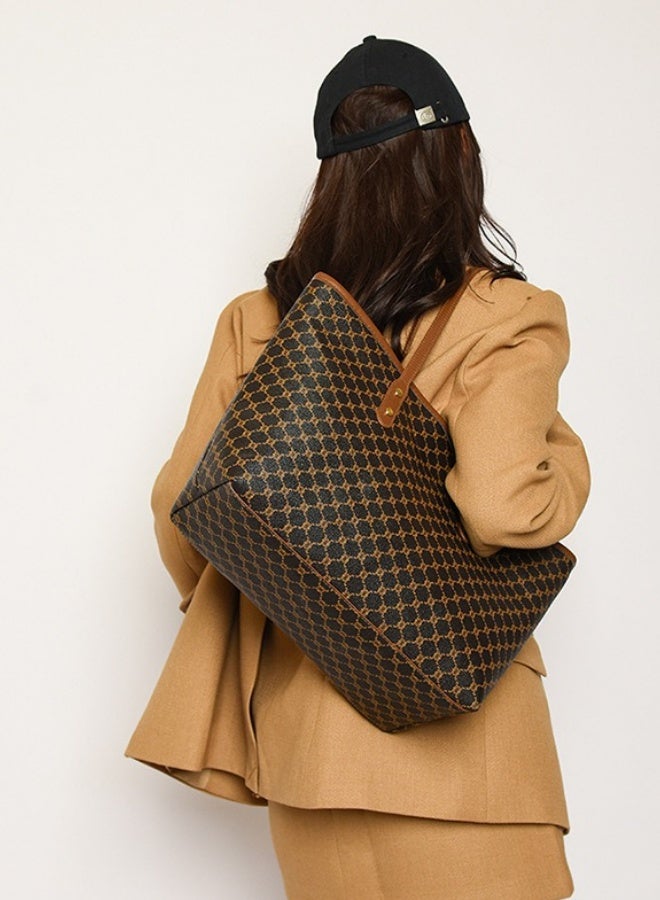 Women's Versatile Plaid Tote Bag, Ladies Large-capacity Handbag Shoulder Bag Clutch Bag, Retro PU Leather Satchel Bag Armpit Bag Side Bag Beach Bag Phone Bag for Girls/College Students/Teenager - Image 2