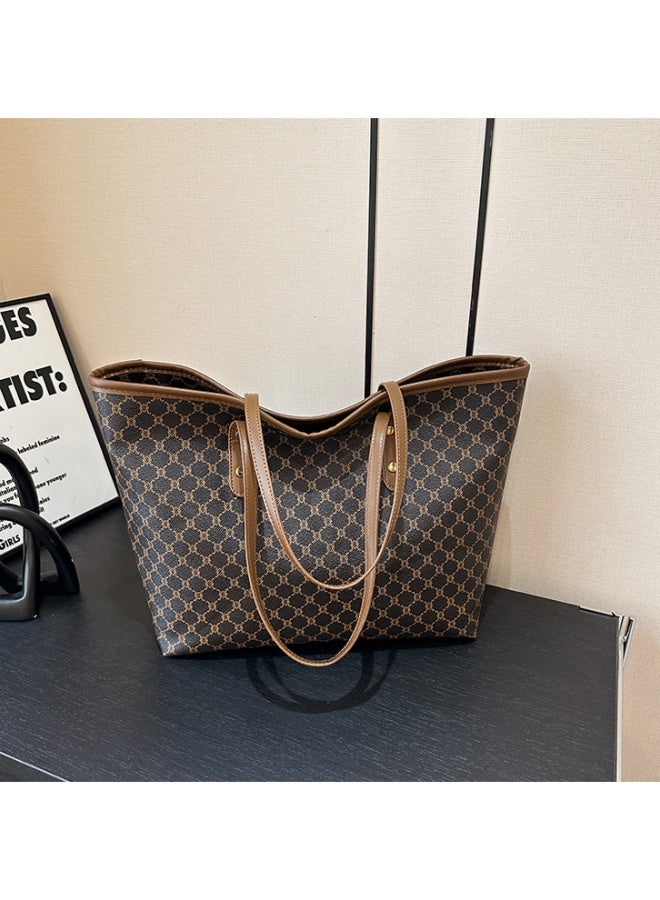 Women's Versatile Plaid Tote Bag, Ladies Large-capacity Handbag Shoulder Bag Clutch Bag, Retro PU Leather Satchel Bag Armpit Bag Side Bag Beach Bag Phone Bag for Girls/College Students/Teenager - Image 5