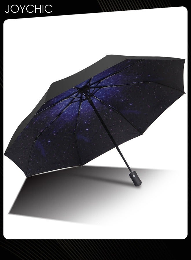 Joychic مظلة 8Ribs مقاومة للرياح والأشعة فوق البنفسجية تفتح وتغلق تلقائيًا، مظلة قوية محمولة قابلة للطي للمطر والشمس، باللونين الأسود/الأزرق - Image 1
