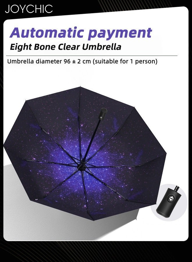 Joychic مظلة 8Ribs مقاومة للرياح والأشعة فوق البنفسجية تفتح وتغلق تلقائيًا، مظلة قوية محمولة قابلة للطي للمطر والشمس، باللونين الأسود/الأزرق - Image 2