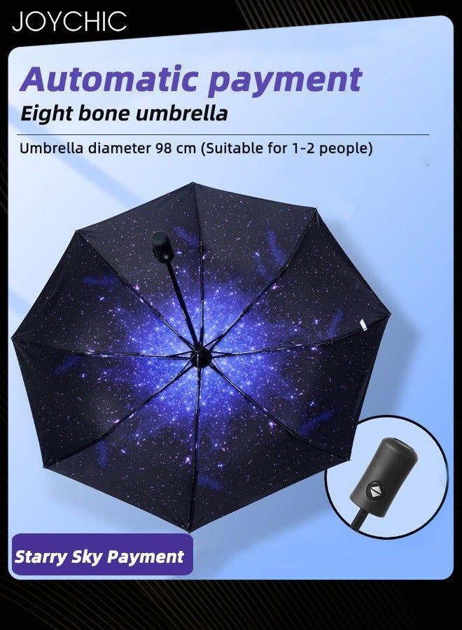 Joychic مظلة 8Ribs مقاومة للرياح والأشعة فوق البنفسجية تفتح وتغلق تلقائيًا، مظلة قوية محمولة قابلة للطي للمطر والشمس، باللونين الأسود/الأزرق - Image 3