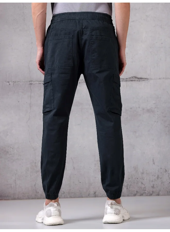 بيونغ Solid Dark Blue Regular Fit Cargo Pant for men