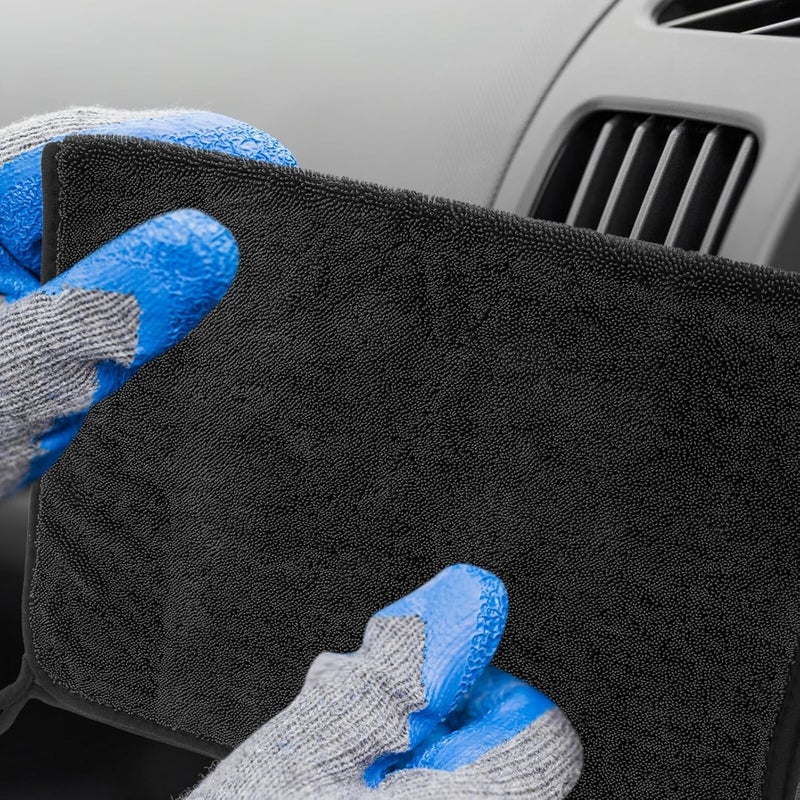 Healeved Thickened Microfiber Car Wash Towels 3pcs 40x60cm Water Absorbing Cleaning Cloths for Car Detailing and Drying, Dark Gray - Image 4