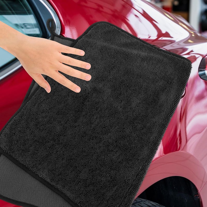 Healeved Thickened Microfiber Car Wash Towels 3pcs 40x60cm Water Absorbing Cleaning Cloths for Car Detailing and Drying, Dark Gray - Image 5