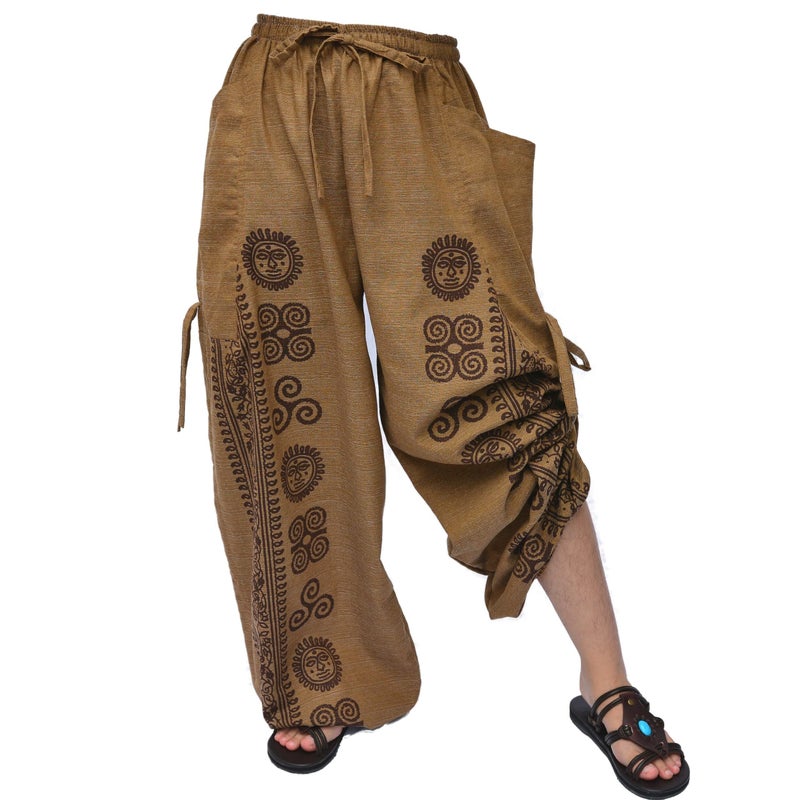 Siamrose Casual Yoga Harem Pants Men Women Baggy Lounge Trousers, 2 Pockets Adjustable Length Beige - Image 2