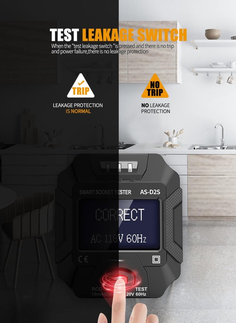 Outlet Tester with LCD Display,Electrical GFCI Trip Tester, Receptacle Detector for 3 Prong AC Voltage Sockets, Identifies Wiring Problems in Plain English  - Image 3