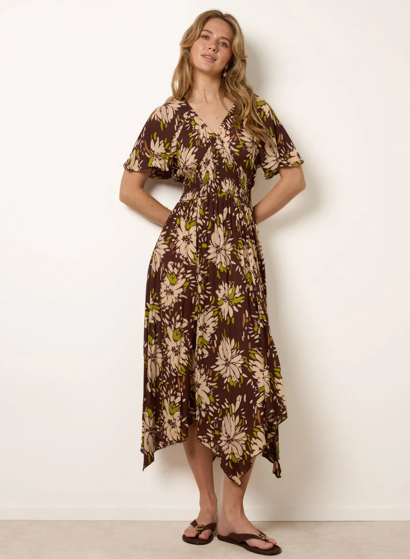 Blue Vanilla Shirred Waist Hanky Hem Dress