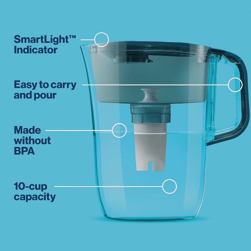 Brita Tahoe Large 10 Cup Water Filter Pitcher with Smart Light Filter Reminder and 1 Standard Filter- Transparent Teal - Image 2