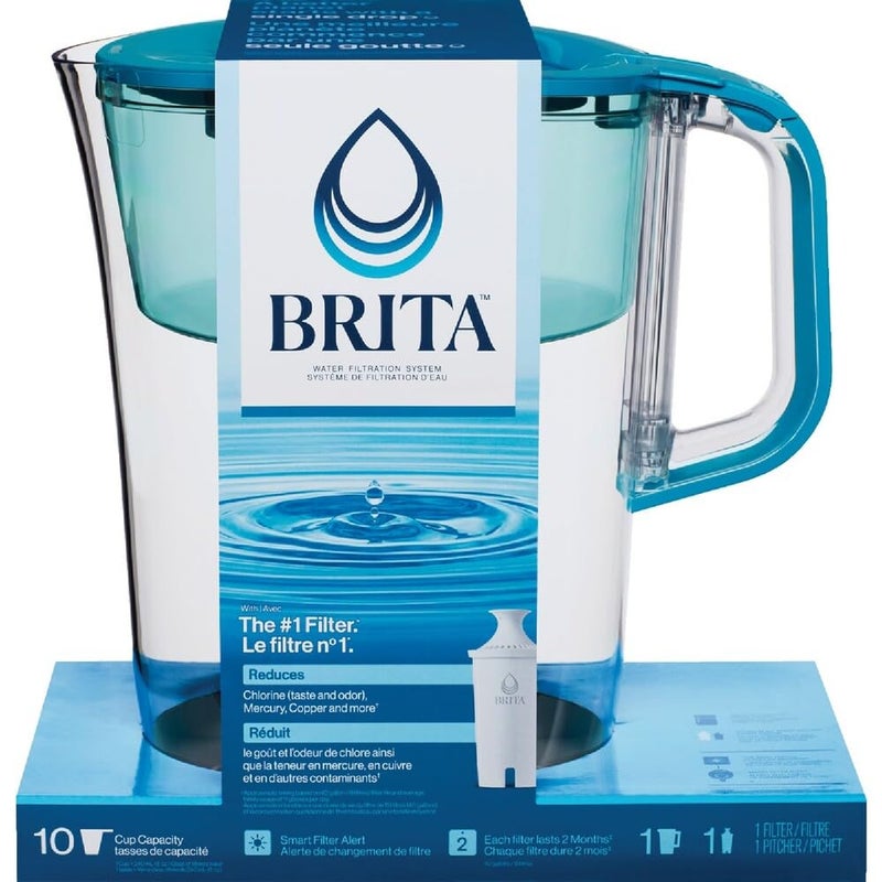 Brita Tahoe Large 10 Cup Water Filter Pitcher with Smart Light Filter Reminder and 1 Standard Filter- Transparent Teal - Image 1
