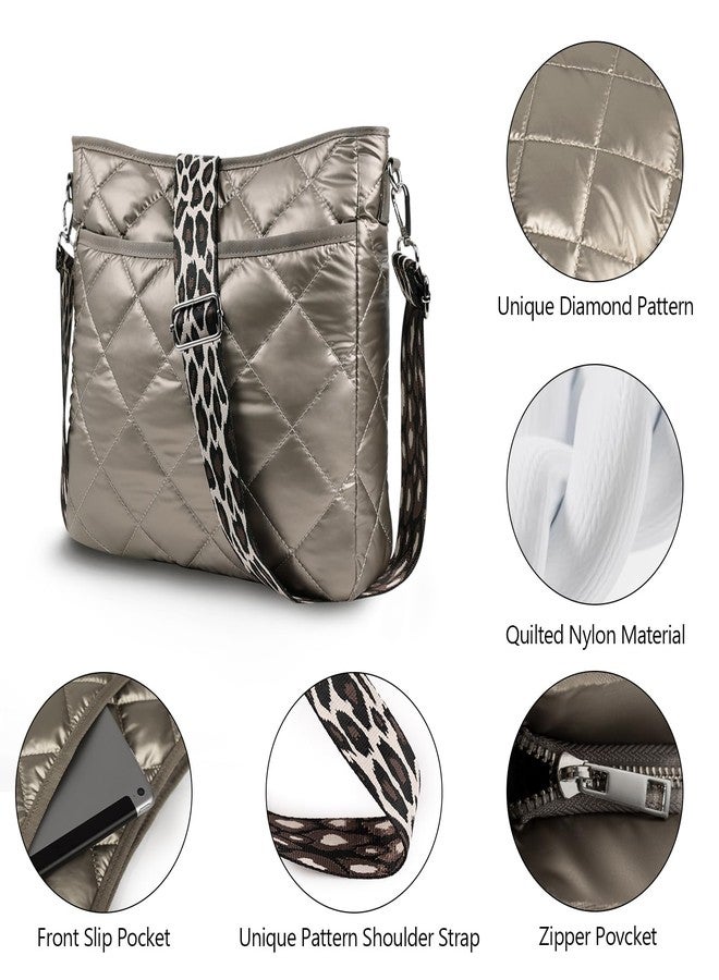 WiseBoy Quilted Crossbody Bag, Puffy Crossbody Purses with Wide Strap, Cotton Quilted Shoulder Bags for Women - Bronze - Image 5
