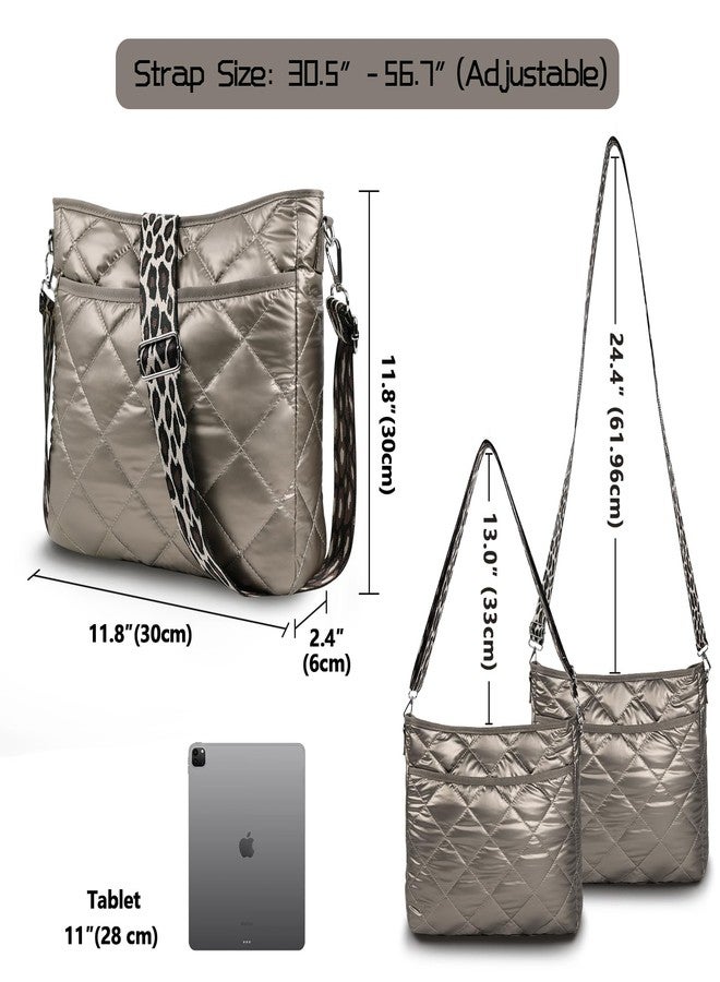 WiseBoy Quilted Crossbody Bag, Puffy Crossbody Purses with Wide Strap, Cotton Quilted Shoulder Bags for Women - Bronze - Image 3