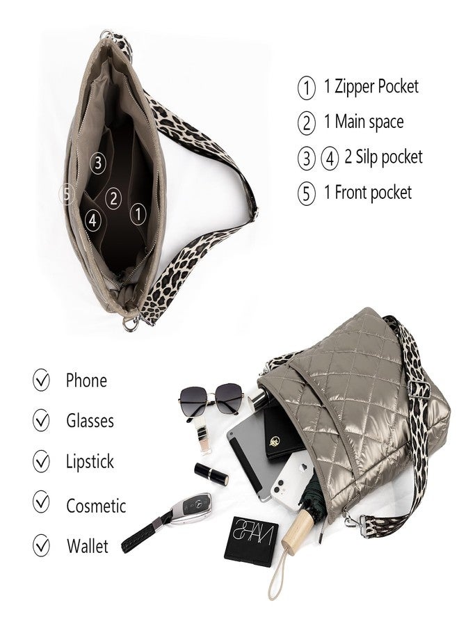 WiseBoy Quilted Crossbody Bag, Puffy Crossbody Purses with Wide Strap, Cotton Quilted Shoulder Bags for Women - Bronze - Image 4