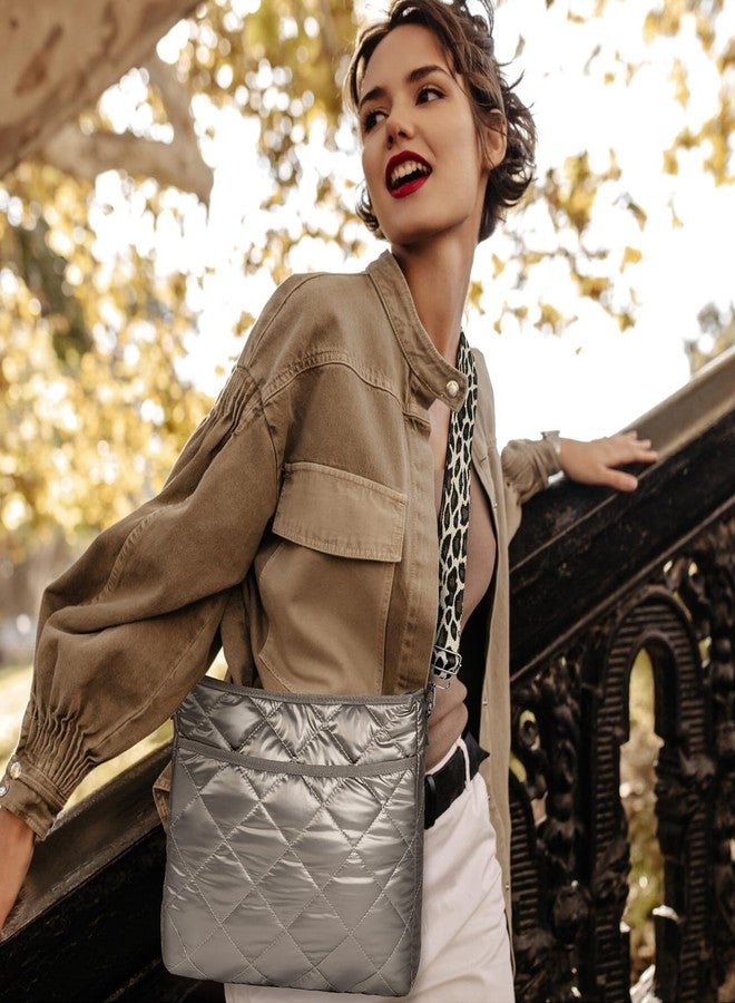 WiseBoy Quilted Crossbody Bag, Puffy Crossbody Purses with Wide Strap, Cotton Quilted Shoulder Bags for Women - Bronze - Image 2