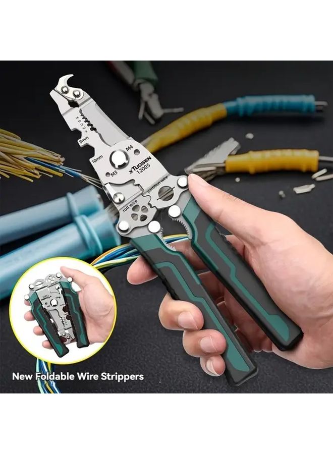 Folding Wire Stripper Crimper Cutter Wrench Chrome Vanadium Steel Compact For Home Outdoor - Image 2