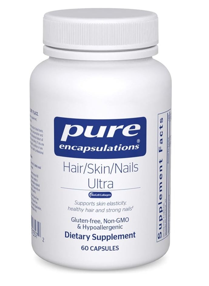 Pure Encapsulations Hair/Skin/Nails Ultra - Supplement for Collagen, Anti Aging, Keratin, Antioxidants, Skin Hydration, Hair, and Nails- 60 Caps 