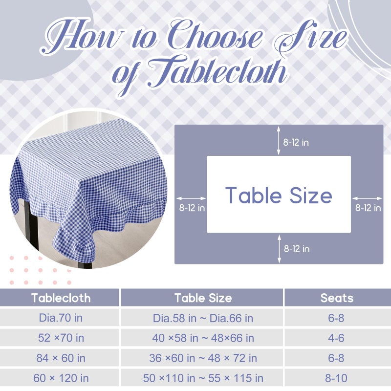 Mindsoft Blue Gingham Ruffled Tablecloth 84 x 60 Inches Rectangle Cotton Linen Checkered Table Cloth Buffalo Plaid Farmhouse Vintage Decorative Tablecover for Picnic Kitchen Dining Room Home Party - Image 3