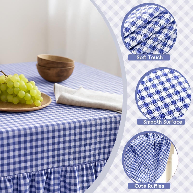 Mindsoft Blue Gingham Ruffled Tablecloth 84 x 60 Inches Rectangle Cotton Linen Checkered Table Cloth Buffalo Plaid Farmhouse Vintage Decorative Tablecover for Picnic Kitchen Dining Room Home Party - Image 5