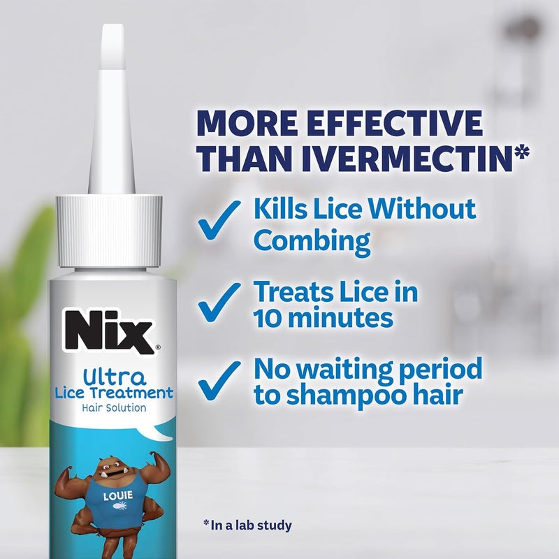 Nix Lice Treatment Hair and Home Kit, Ultra Hair Solution (3.4 Fl Oz), Home Defense Bedbug and Lice Killing Spray (5 Fl Oz) - Image 3