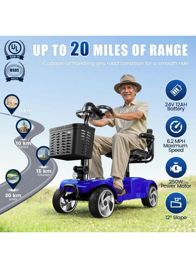 Premium 4-Wheel Foldable Electric Mobility Scooter for Adults & Seniors – 20-Mile Range, 330 lb Capacity, Compact & Travel-Ready Blue - Image 2