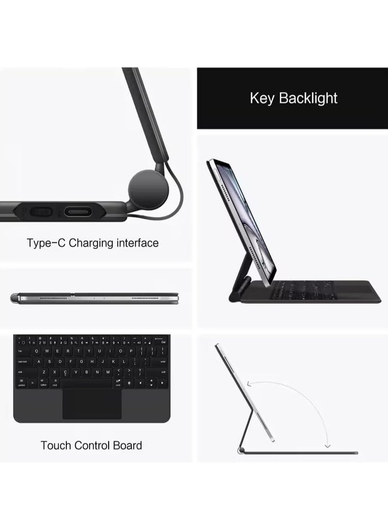 Fits iPad Air 11-inch M3 (2025) / M2 (2024), iPad Air 7th/6th Generation Backlit Magnetic Floating Wireless Keyboard Case, Bluetooth Keyboard with Multi-Touch Pad - Image 2