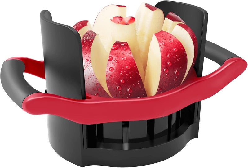 OOKUU Apple Slicer Corer, [Large Size] 8-Blade Heavy Duty Apple Cutter with Base, [Upgraded] Cut Apples All The Way Through, Stainless Steel Ultra-Sharp Blade, Fruit & Vegetable Divider, Wedger, Red - Image 1