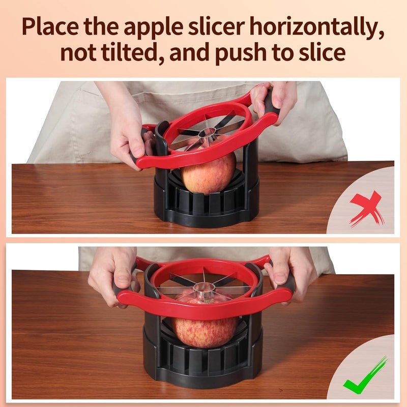 OOKUU Apple Slicer Corer, [Large Size] 8-Blade Heavy Duty Apple Cutter with Base, [Upgraded] Cut Apples All The Way Through, Stainless Steel Ultra-Sharp Blade, Fruit & Vegetable Divider, Wedger, Red - Image 4
