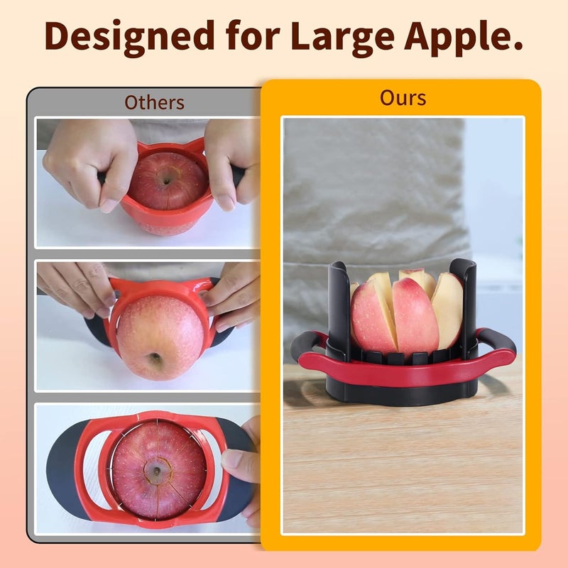 OOKUU Apple Slicer Corer, [Large Size] 8-Blade Heavy Duty Apple Cutter with Base, [Upgraded] Cut Apples All The Way Through, Stainless Steel Ultra-Sharp Blade, Fruit & Vegetable Divider, Wedger, Red - Image 2