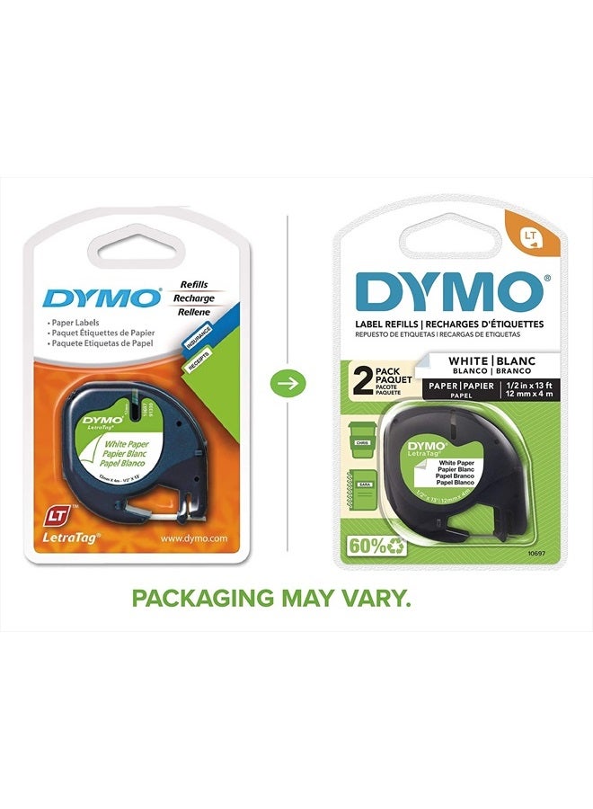 Dymo 10697 Self-Adhesive White Paper Labeling Tape for LetraTag, 2 Blister Packs (4 Refills), Black on White, 2 Count (Pack of 2) - Image 2