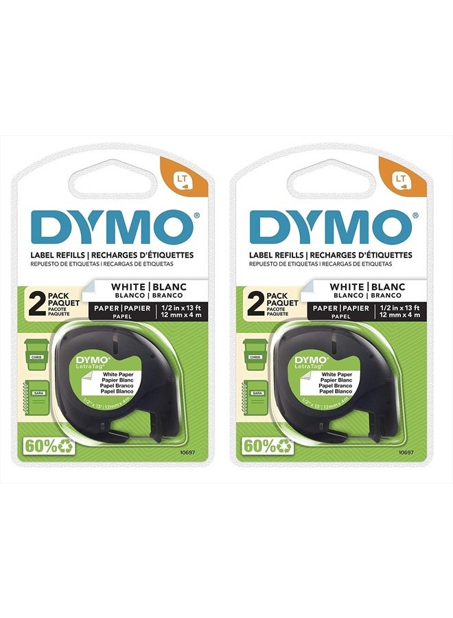 Dymo 10697 Self-Adhesive White Paper Labeling Tape for LetraTag, 2 Blister Packs (4 Refills), Black on White, 2 Count (Pack of 2) - Image 1