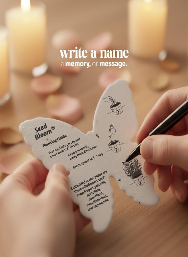 Seed Bloom Plantable Memorial Gift Tags with Wildflower Seeds – 48 Pack Black & White Butterfly-Shaped Writable Gift Wrap Tags for Funeral Favors, Sympathy Gifts & Celebration of Life Keepsakes - Image 4