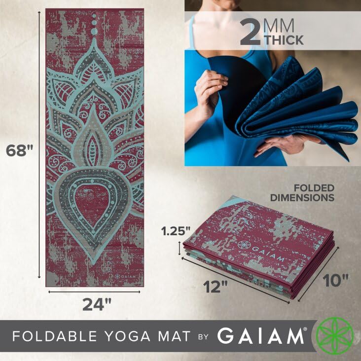 Gaiam Yoga Mat Folding Travel Fitness & Exercise | Foldable for All Types of Yoga, Pilates Floor Workouts, Be Free, 2mm - Image 3