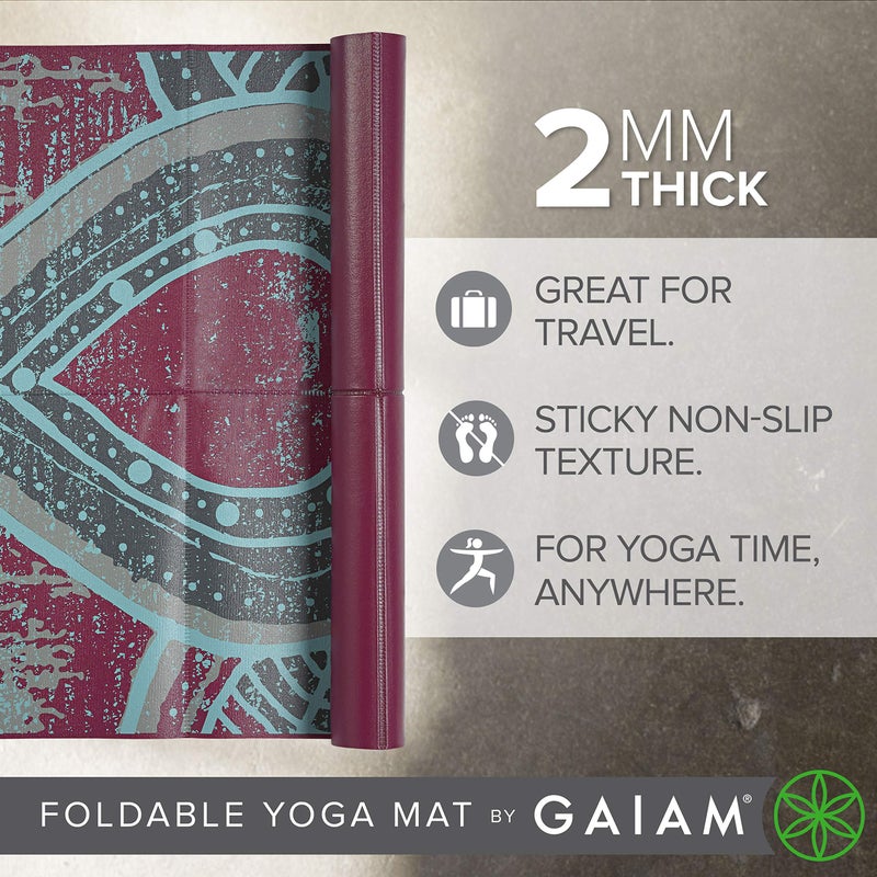 Gaiam Yoga Mat Folding Travel Fitness & Exercise | Foldable for All Types of Yoga, Pilates Floor Workouts, Be Free, 2mm - Image 2