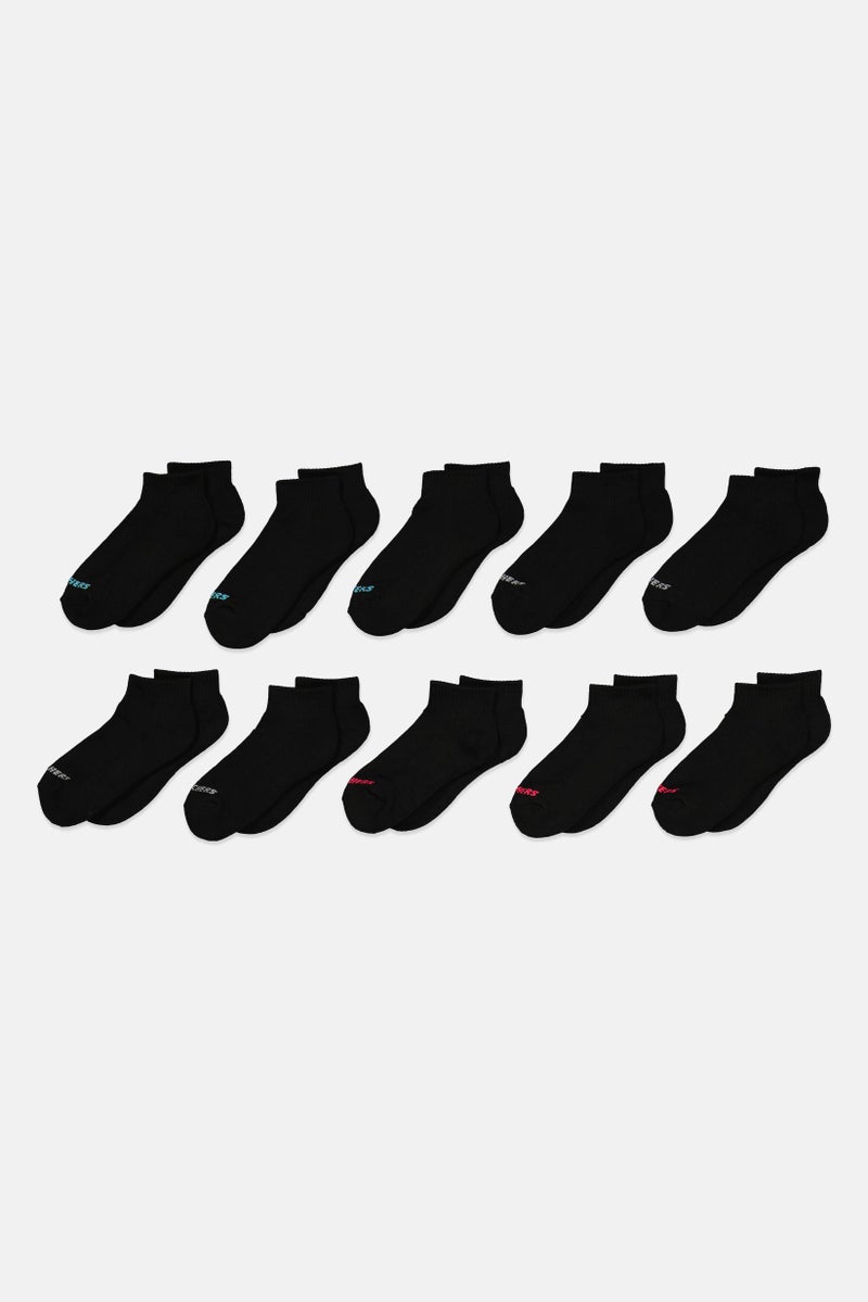SKECHERS Women 10 Pairs Brand Logo Quarter Socks, Black - Image 1