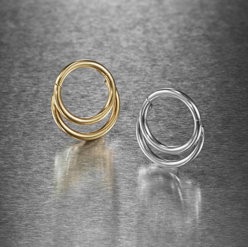 NONTAI 16G Double Septum Ring Layered Septum Clicker Stacked Daith Hoop Septum Hoop Gold Cartilage Hoop 8mm - Image 4
