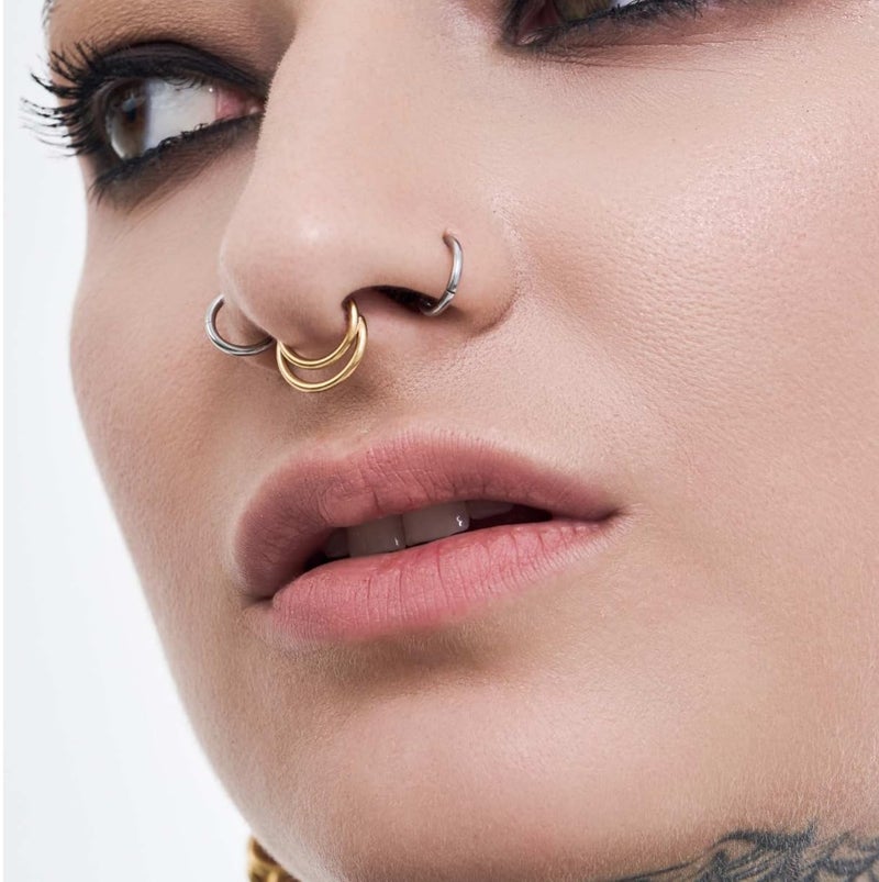 NONTAI 16G Double Septum Ring Layered Septum Clicker Stacked Daith Hoop Septum Hoop Gold Cartilage Hoop 8mm - Image 3