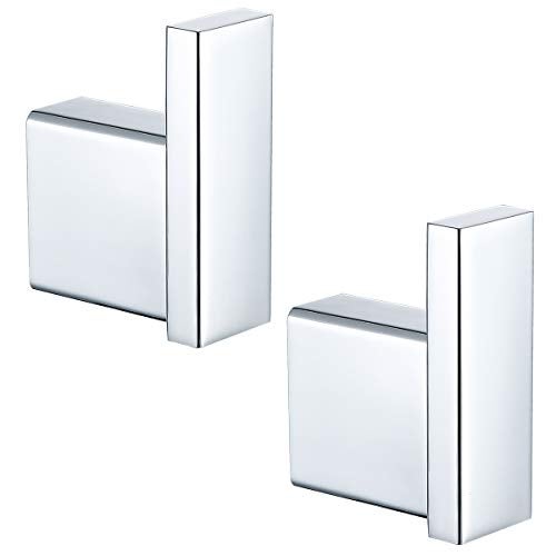 RANDOM Towel Hooks Bathroom Hardware Accessories Coat Hook 304 Stainless Steel Clothes Hook for Bath Kitchen Contemporary Hotel Style Wall Mounted 2 Pack. (Square, Chrome) - Image 1