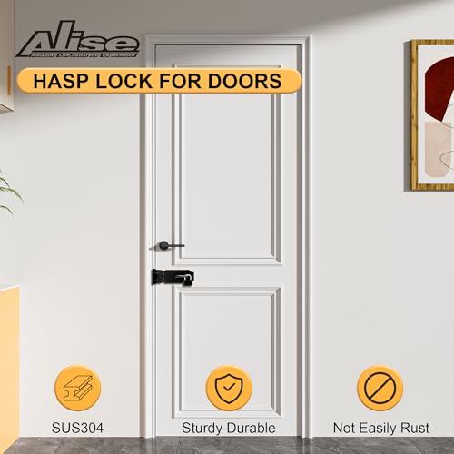 Alise Door Lock Hasp Latch,5 Inch SUS 304 Stainless Steel Safety Packlock Clasp Hasp Lock Latch with Fixing Screw for External Doors Window Cabinet Pet Cage, Black,MS9B-5C - Image 3