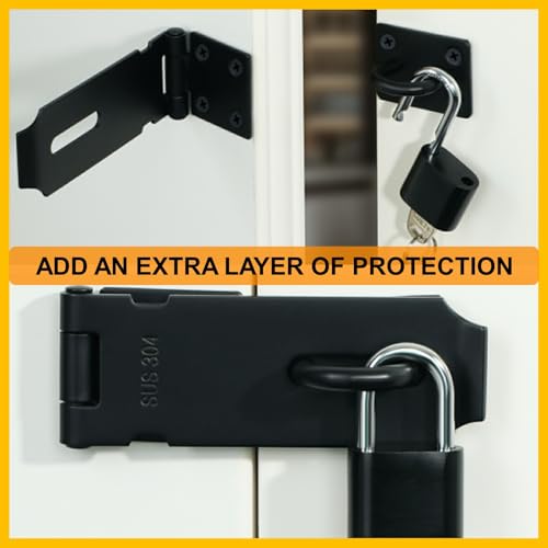 Alise Door Lock Hasp Latch,5 Inch SUS 304 Stainless Steel Safety Packlock Clasp Hasp Lock Latch with Fixing Screw for External Doors Window Cabinet Pet Cage, Black,MS9B-5C - Image 5