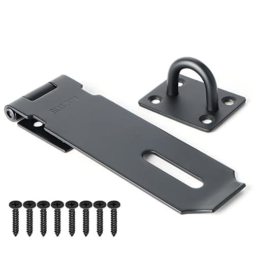 Alise Door Lock Hasp Latch,5 Inch SUS 304 Stainless Steel Safety Packlock Clasp Hasp Lock Latch with Fixing Screw for External Doors Window Cabinet Pet Cage, Black,MS9B-5C - Image 1