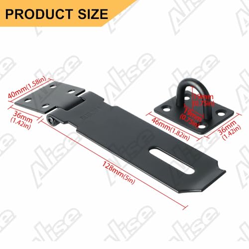Alise Door Lock Hasp Latch,5 Inch SUS 304 Stainless Steel Safety Packlock Clasp Hasp Lock Latch with Fixing Screw for External Doors Window Cabinet Pet Cage, Black,MS9B-5C - Image 2