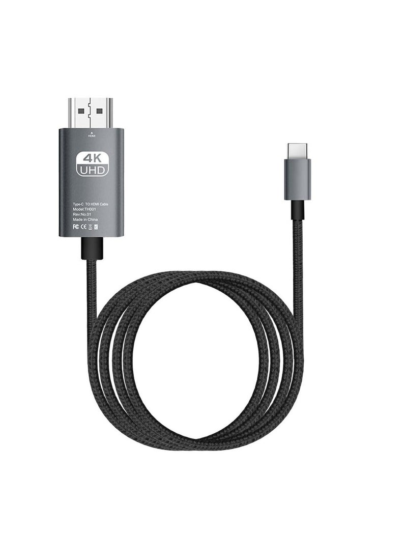 USB C to HDMI Cable 6.5ft Nylon Braided Wire, Type C to HDMI Video Converter, Connection TV Projection 4K HD Adapter Aluminum Alloy Shell Cable Wire, for Phone Tablets Laptop (Nylon Cable) - Image 1