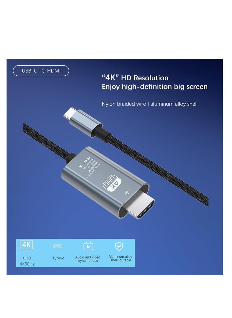 USB C to HDMI Cable 6.5ft Nylon Braided Wire, Type C to HDMI Video Converter, Connection TV Projection 4K HD Adapter Aluminum Alloy Shell Cable Wire, for Phone Tablets Laptop (Nylon Cable) - Image 2