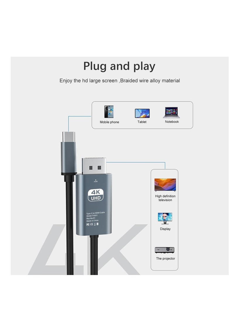 USB C to HDMI Cable 6.5ft Nylon Braided Wire, Type C to HDMI Video Converter, Connection TV Projection 4K HD Adapter Aluminum Alloy Shell Cable Wire, for Phone Tablets Laptop (Nylon Cable) - Image 3