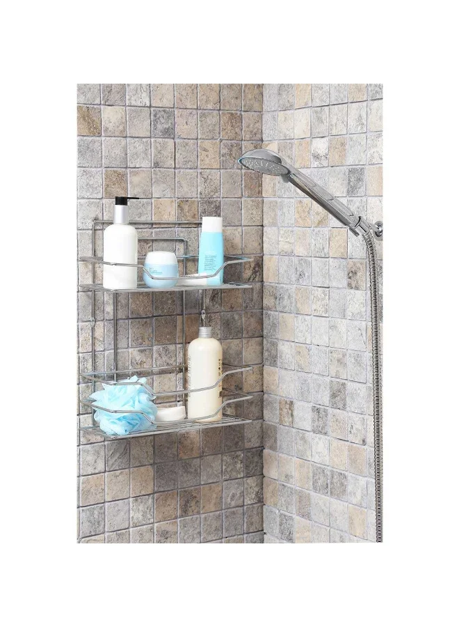 Primanova 2-Tier Fest Flat Wall-Mount Shower Caddy Silver 30 x 24.5 x 15.5 cm