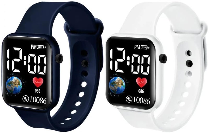 Acnos® Premium Blue White Colors Luminous LED Display Fashionable Children Kids Digital Watches Waterproof Sports Square Electronic Led Watch for Kids Boy Baby Girls Digital Watch for - Image 1