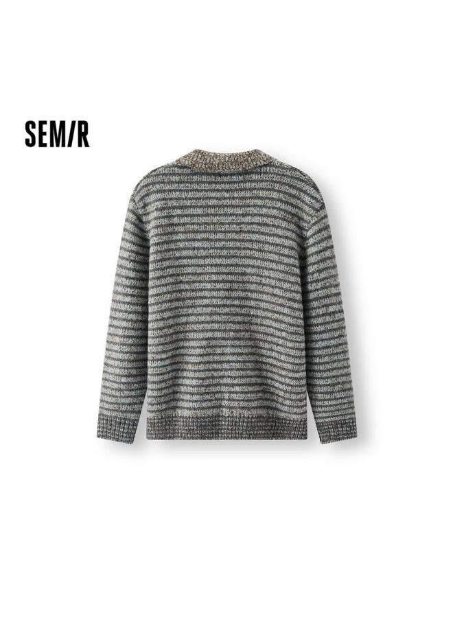 Semir Men's Winter Striped Polo Sweater Heather Jacquard Couple Knit Loose Fit 109725107204 - Image 1