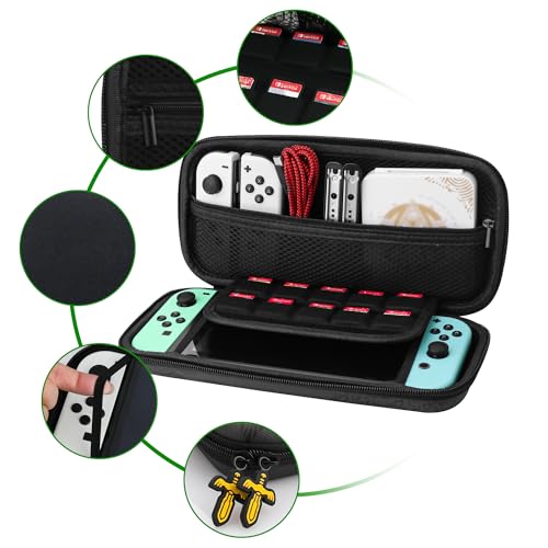 GLDRAM Theme for Zelda Carrying Case for Nintendo Switch & OLED Model, Light Accessories Kit with Waterproof Switch Travel Case, 12 Slots Game Card Holder, 2 Thumb Caps and Portable Wrist Strap - Image 2