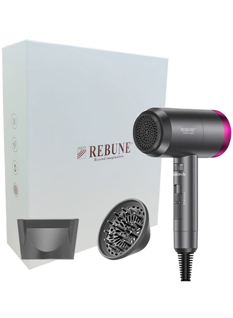 REBUNE 1800W Hair Dryer Powerful AC Motor Fast Drying Ionic Hair Dryer with 2 Speed 3 Heat Setting - Image 2